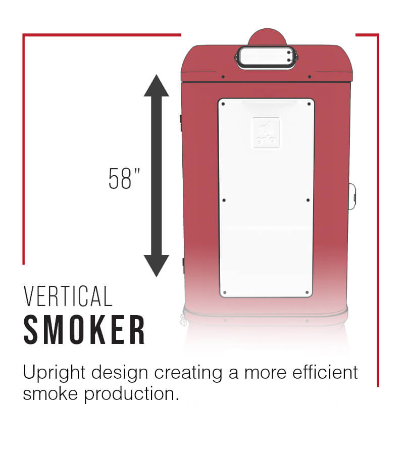 Vertical smoker- upright design creating a more efficient smoke production.